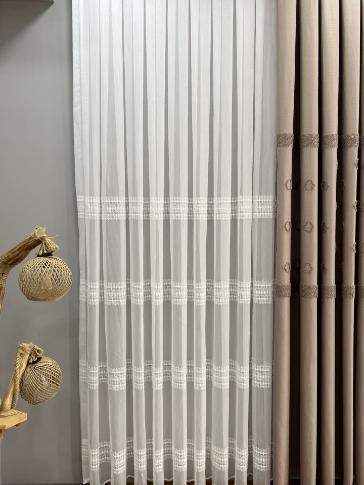Nakışlı Bamboo İşlemeli Güpürlü Her Odaya Uygun Tül Perde