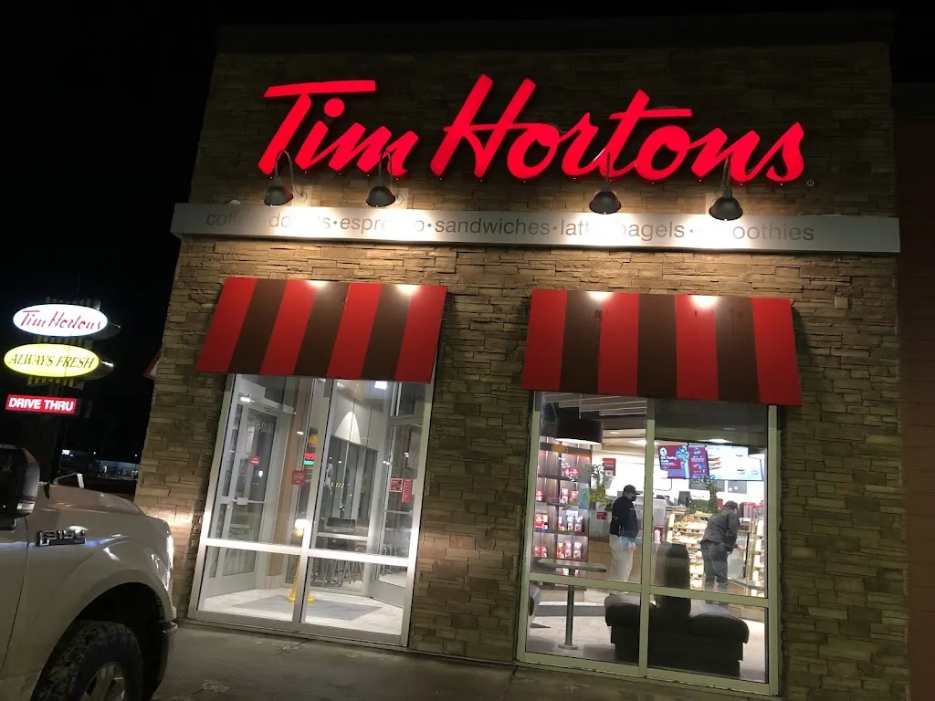 Tim Hortons storefront and interior at 6602-50th Avenue, Bonnyville, AB