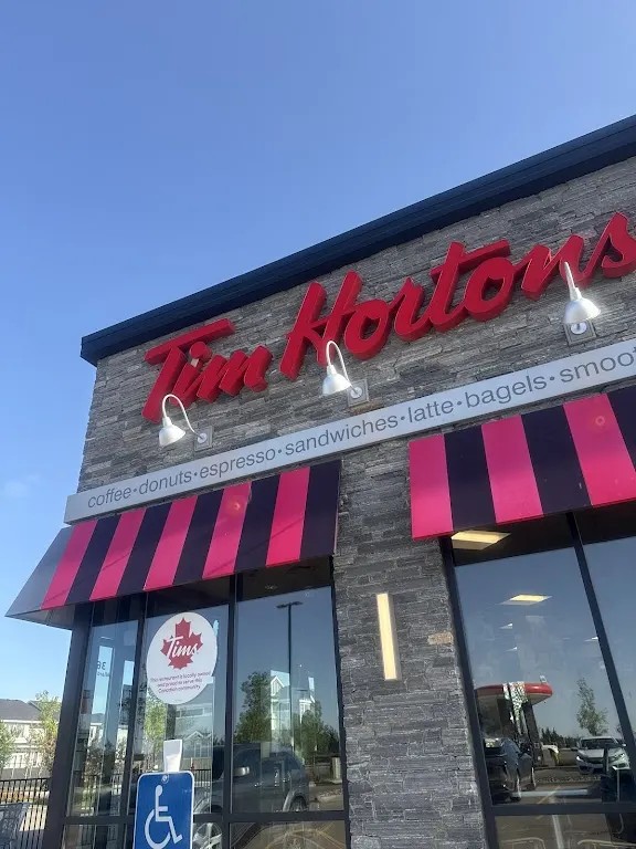 Tim Hortons storefront and interior at 361 Allard Blvd Sw, Edmonton, AB