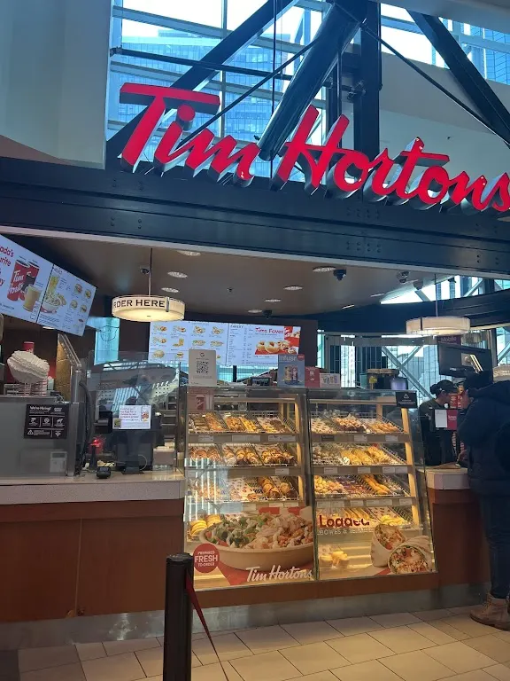 Tim Hortons storefront and interior at P209, 10200 102 Ave, Edmonton, AB