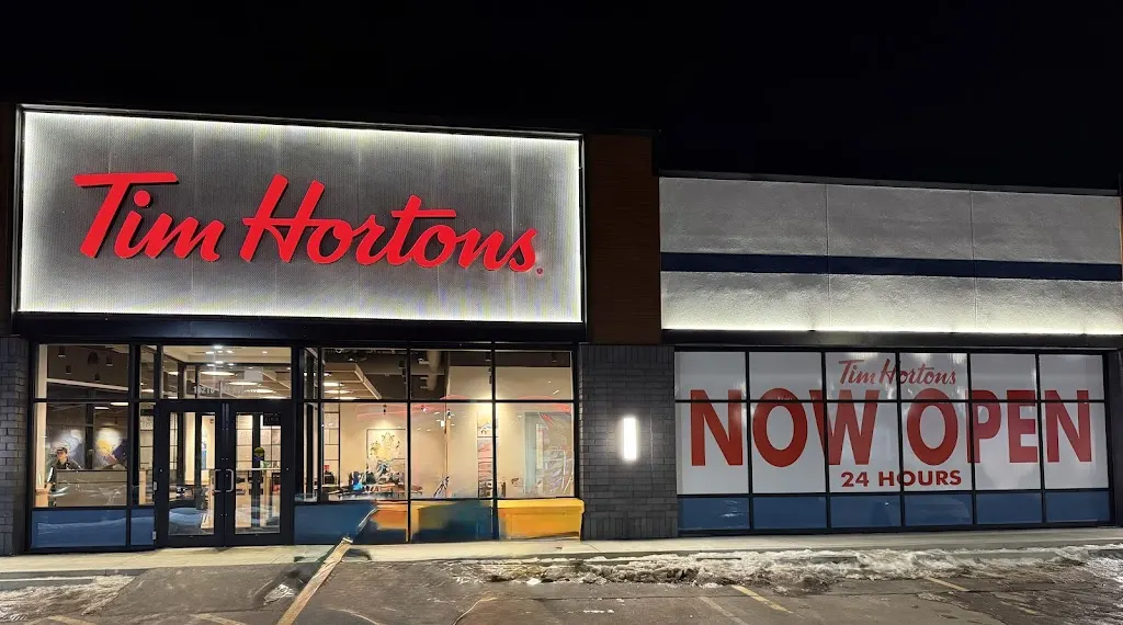 Tim Hortons storefront and interior at 16210 - 21 Ave Sw, Edmonton, AB