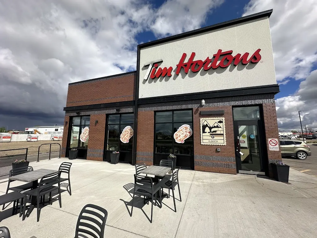 Tim Hortons storefront and interior at 11104-100 Avenue, Fairview, AB