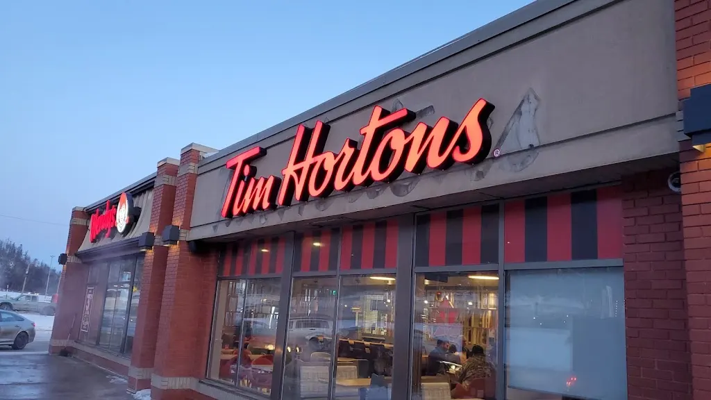 Tim Hortons storefront and interior at 9701 Hardin St, Fort Mcmurray, AB
