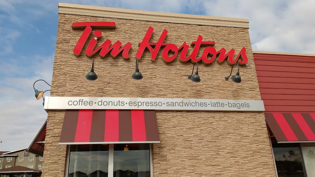 Tim Hortons storefront and interior at 30 Westpark Blvd, Fort Saskatchewan, AB