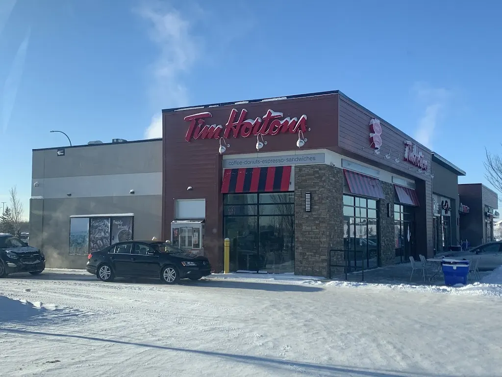 Tim Hortons storefront and interior at 113-120 Southridge Blvd, Fort Saskatchewan, AB