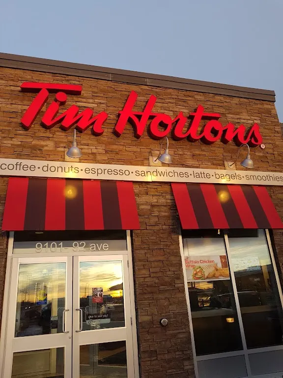 Tim Hortons storefront and interior at 9101 92 Avenue, Grande Prairie, AB