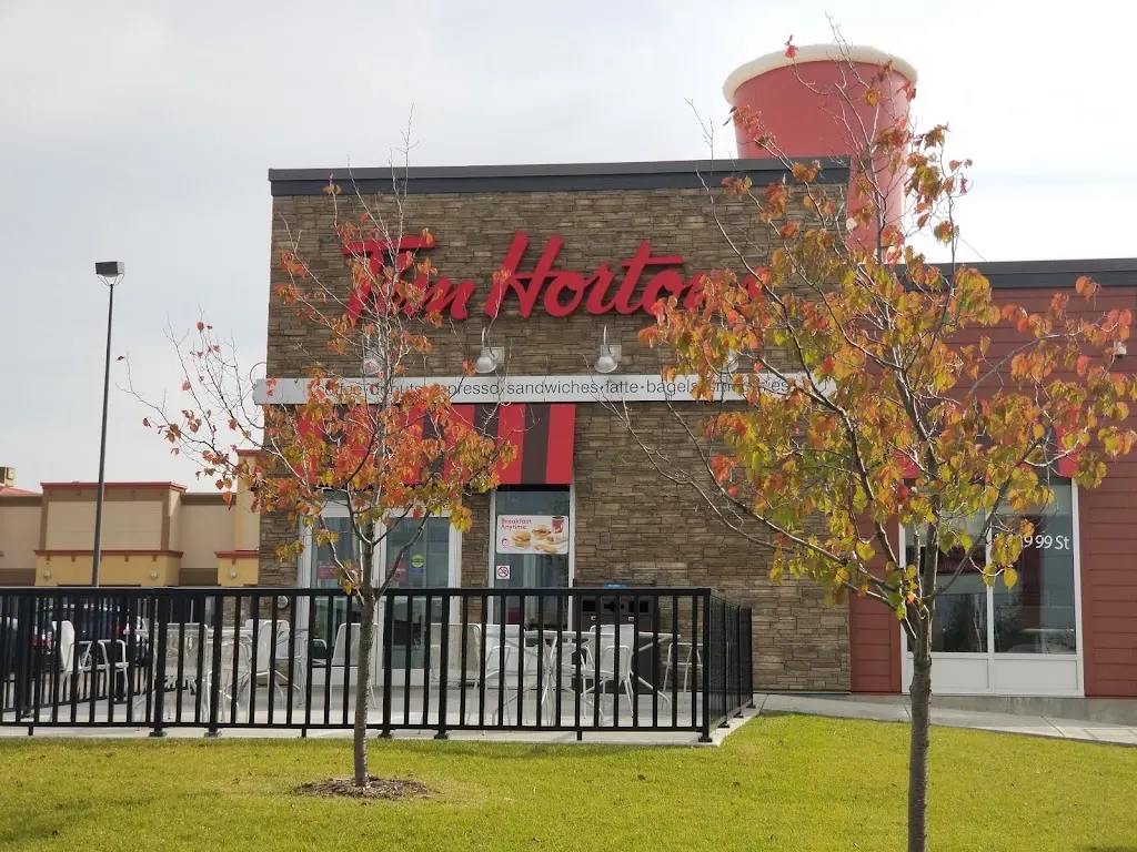 Tim Hortons storefront and interior at 12429 99 St, Grande Prairie, AB