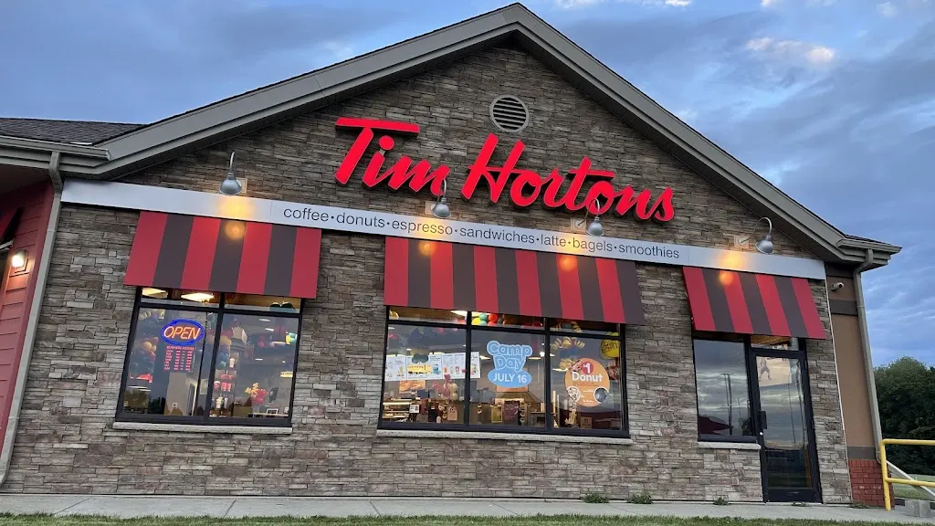 Tim Hortons storefront and interior at Hwy 28a - Falaise Ave, Lancaster Park, AB