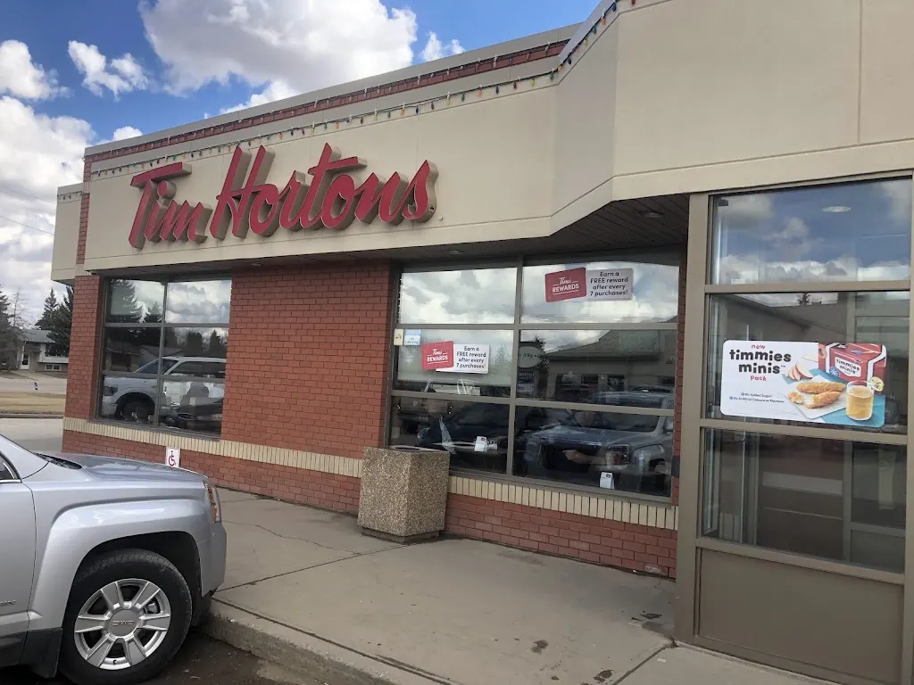 Tim Hortons storefront and interior at 3902 50th Ave, Lloydminster, AB
