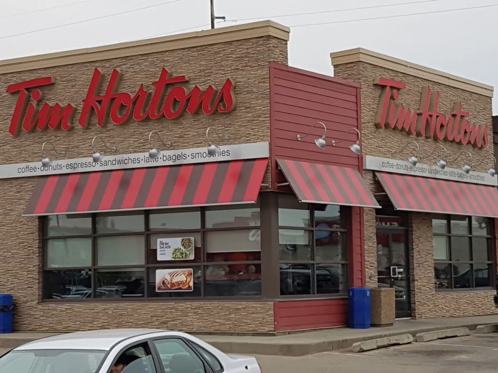 Tim Hortons storefront and interior at 4301 75th Ave, Lloydminster, AB