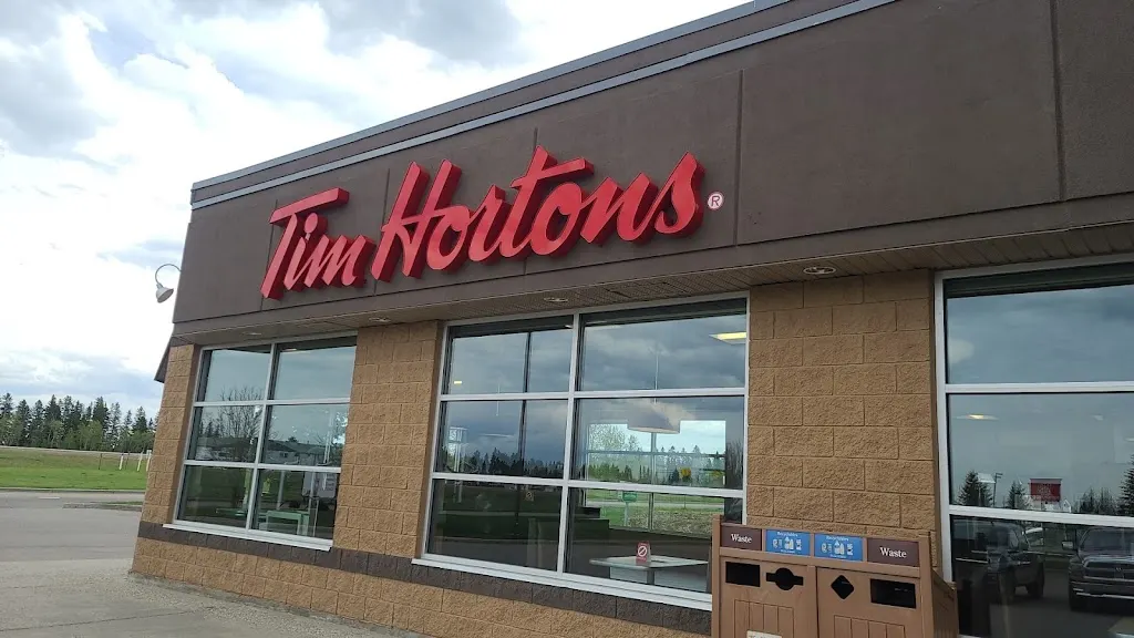 Tim Hortons storefront and interior at 4403 41sst Ave, Rocky Mountain House, AB