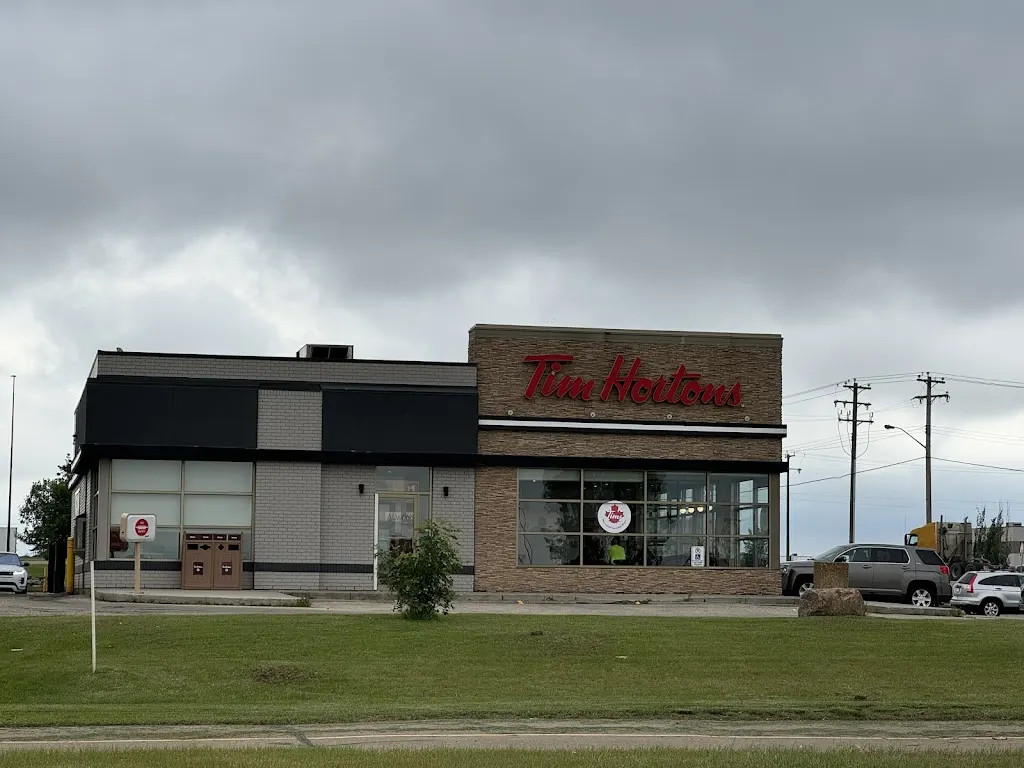 Tim Hortons storefront and interior at 222 Baseline Rd, Sherwood Park, AB