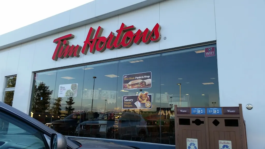 Tim Hortons storefront and interior at 171 Hwy 16 A, Spruce Grove, AB