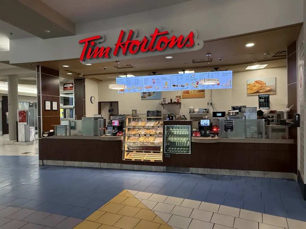 Tim Hortons storefront and interior at 375 St Albert Trail, St. Albert, AB