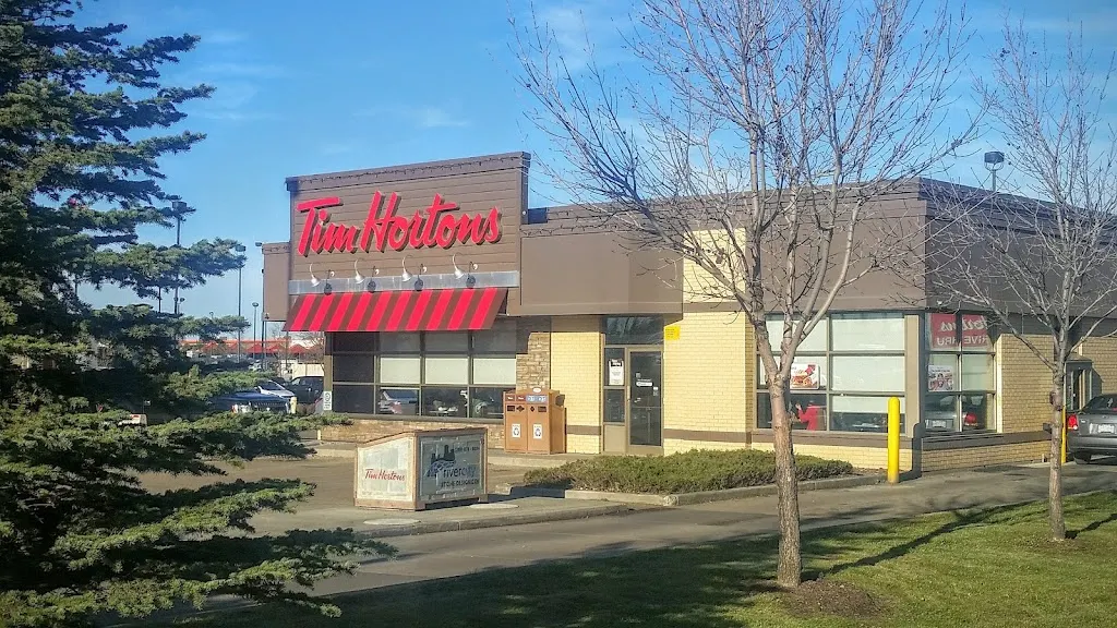 Tim Hortons storefront and interior at 700 St Albert Trail, St Albert, AB