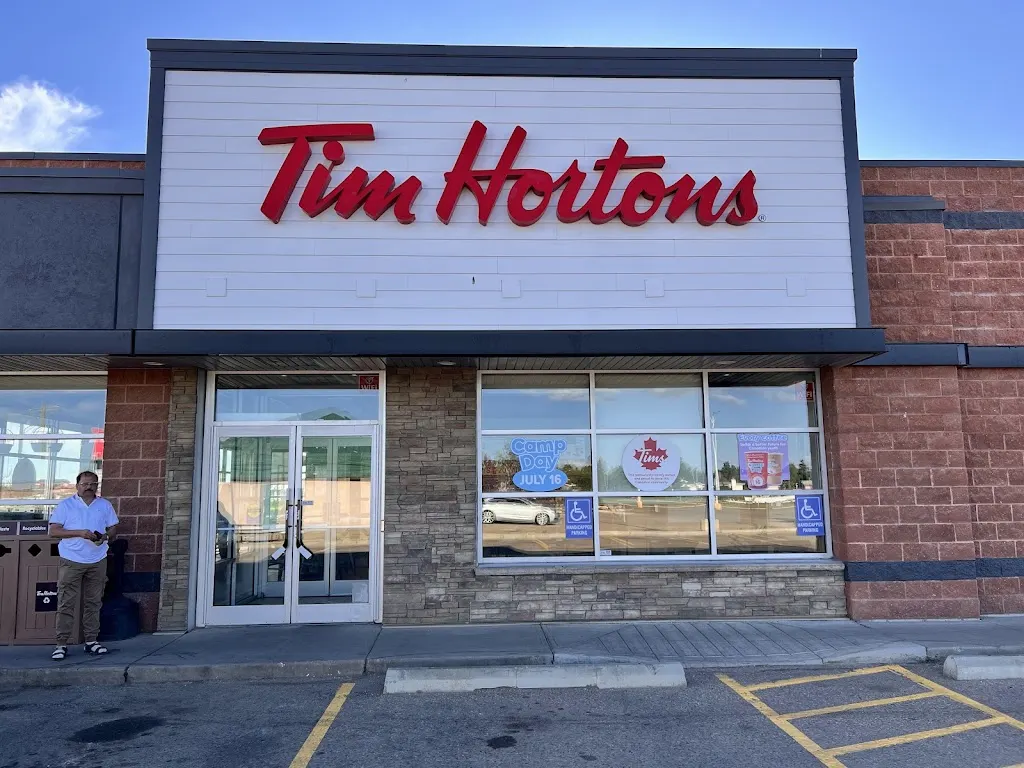 Tim Hortons storefront and interior at 6608 50th Ave, Stettler, AB