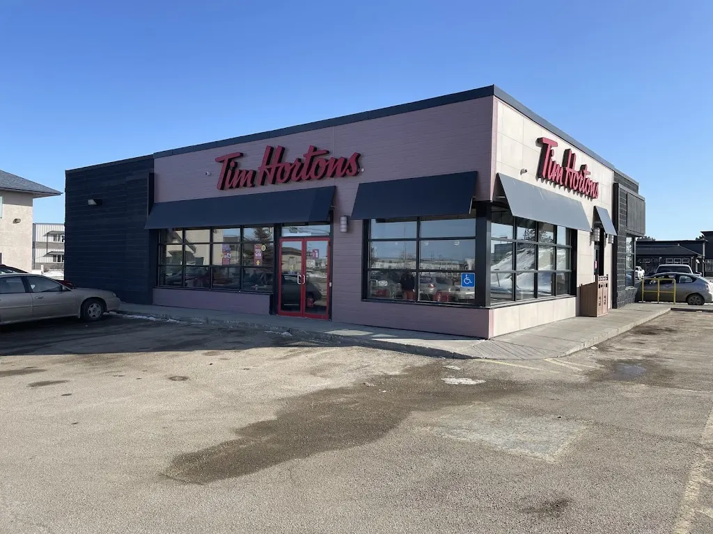 Tim Hortons storefront and interior at 72 Boulder Blvd, Stony Plain, AB