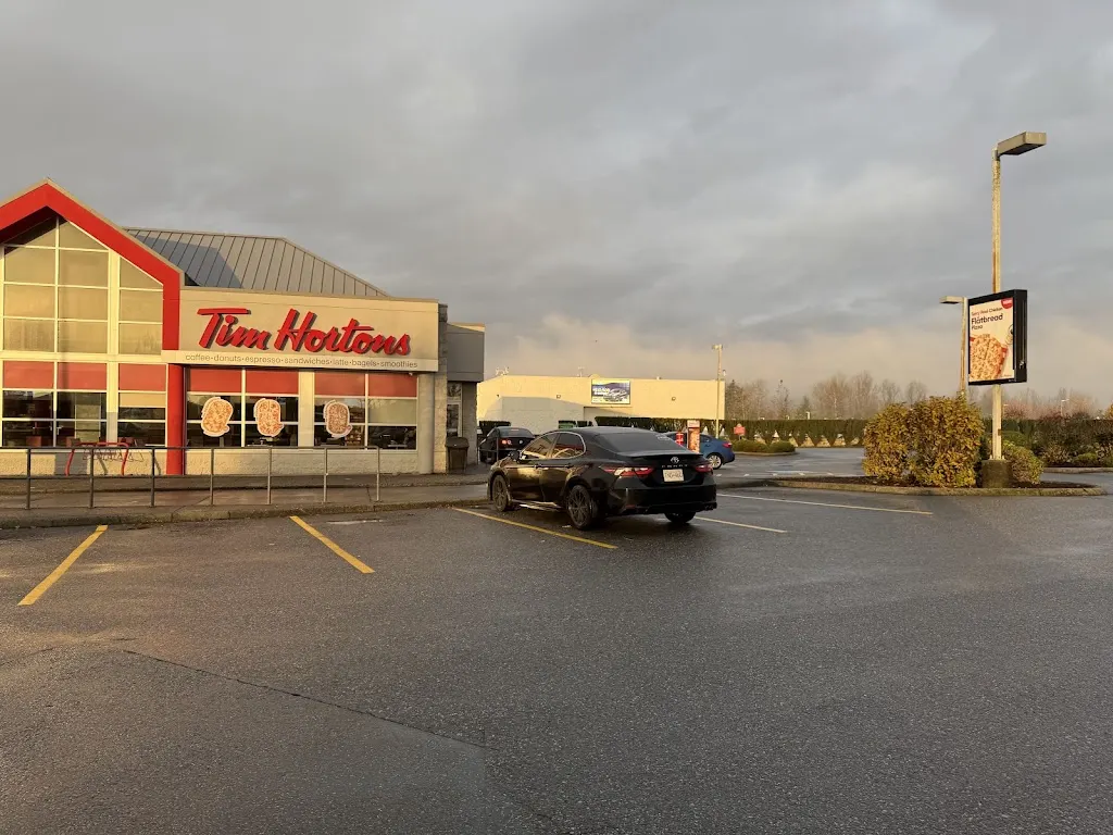 Tim Hortons storefront and interior at 30340 Automall Dr, Abbotsford, BC
