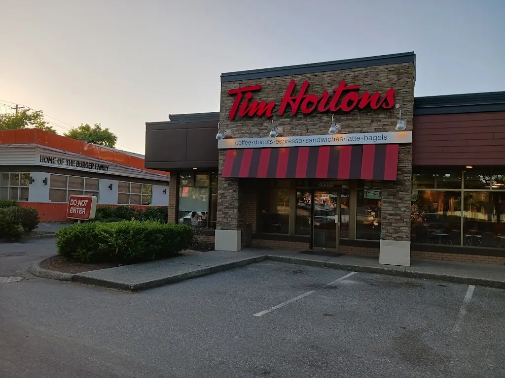 Tim Hortons storefront and interior at 26431 Fraser Highway, Aldergrove, BC