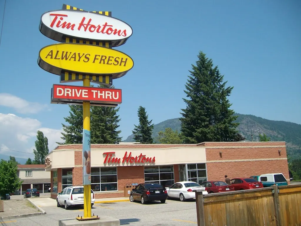 Tim Hortons storefront and interior at 1465 Columbia Ave, Castlegar, BC