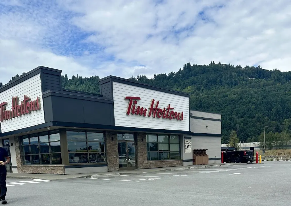 Tim Hortons storefront and interior at 43971 Industrial Way, Chilliwack, BC