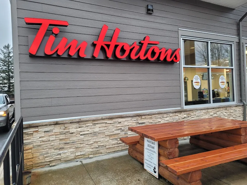 Tim Hortons storefront and interior at 41350 Lougheed Highway, Deroche, BC