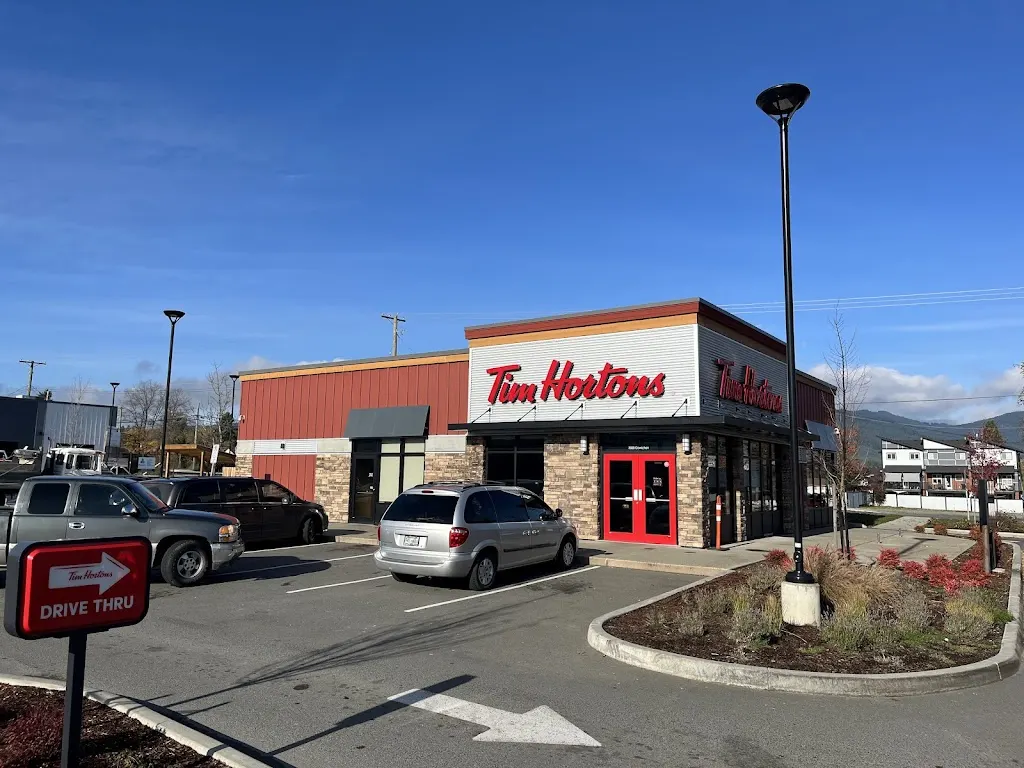 Tim Hortons storefront and interior at 3320 Cowichan Lake Rd, Duncan, BC