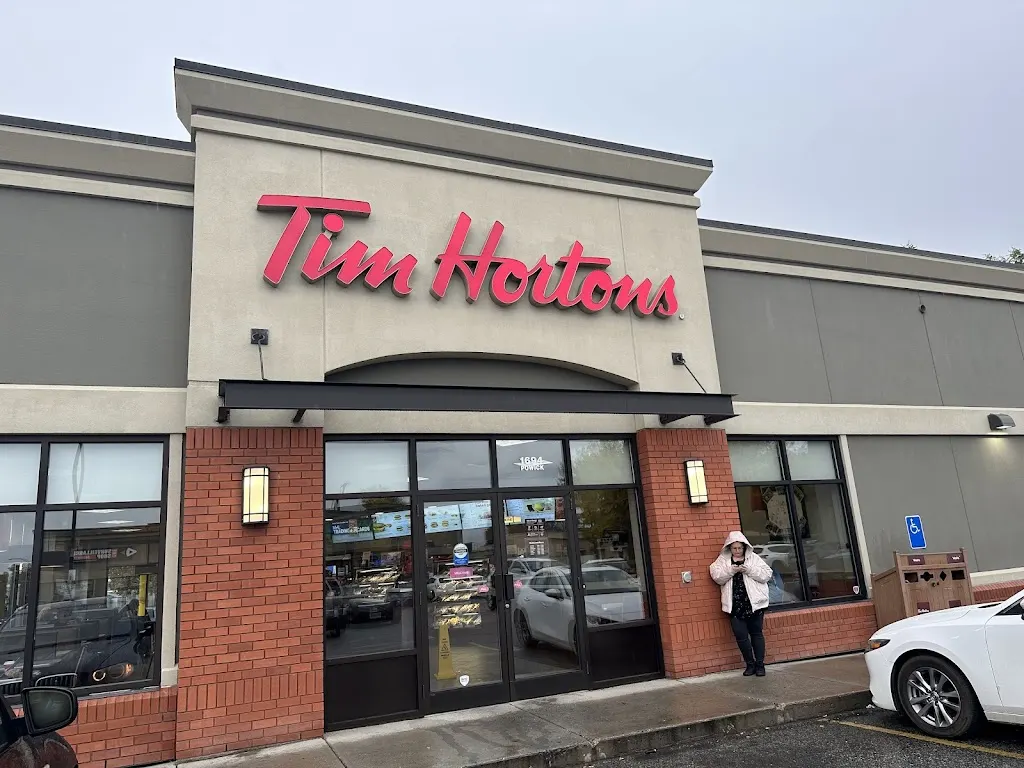 Tim Hortons storefront and interior at 1694 Powick Rd, Kelowna, BC