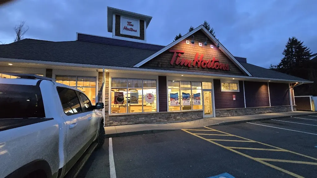 Tim Hortons storefront and interior at 37 North Shore Rd, Lake Cowichan, BC