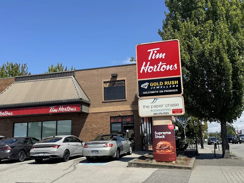 Tim Hortons storefront and interior at 19875 96 Ave, Langley, BC