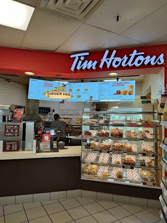 Tim Hortons storefront and interior at 21616 Fraser Highway, Langley, BC