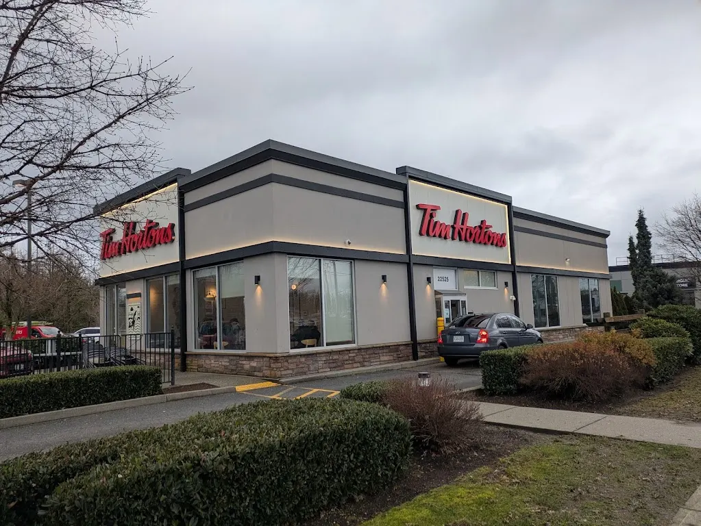 Tim Hortons storefront and interior at 22525 Fraser Hwy, Langley, BC