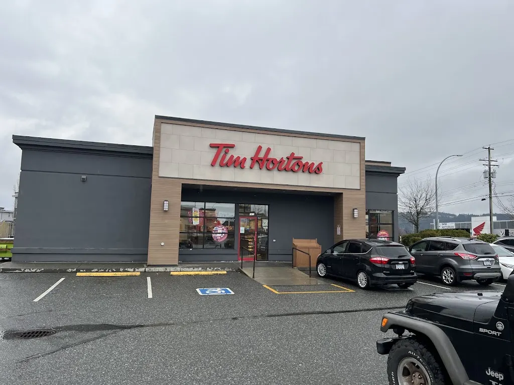 Tim Hortons storefront and interior at 1812 Bowen Rd, Nanaimo, BC