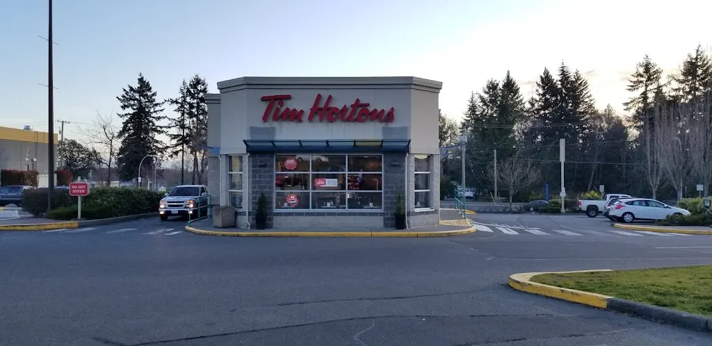 Tim Hortons storefront and interior at 1980 Island Highway North, Nanaimo, BC