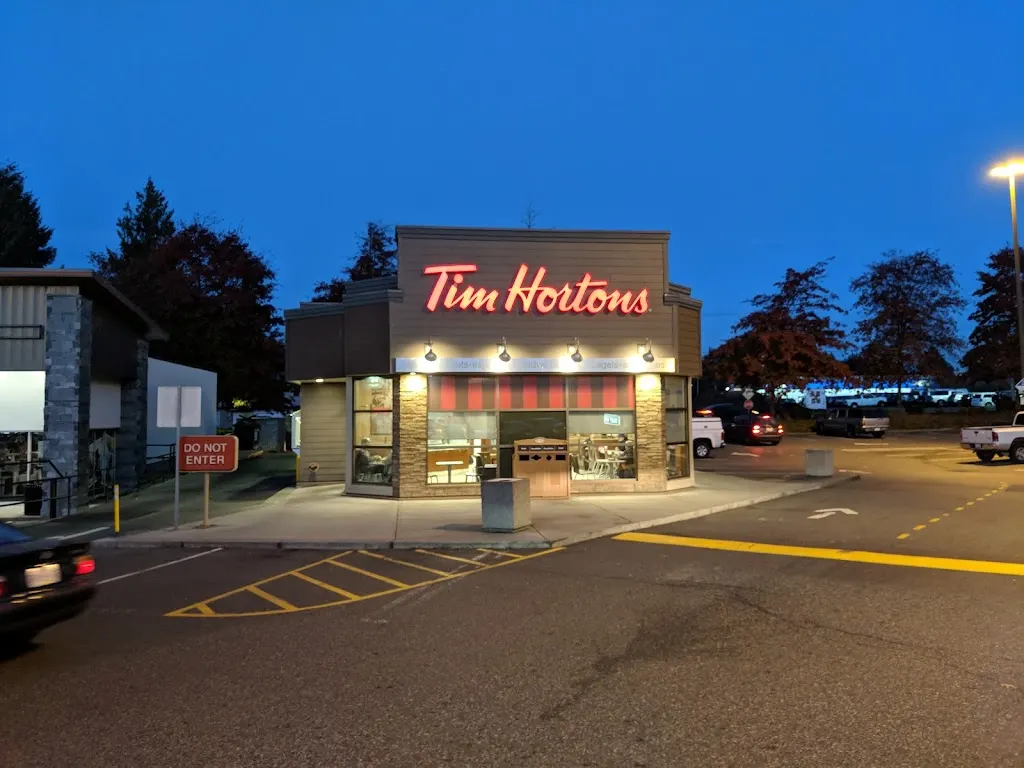 Tim Hortons storefront and interior at 6892 Island Hwy N, Nanaimo, BC