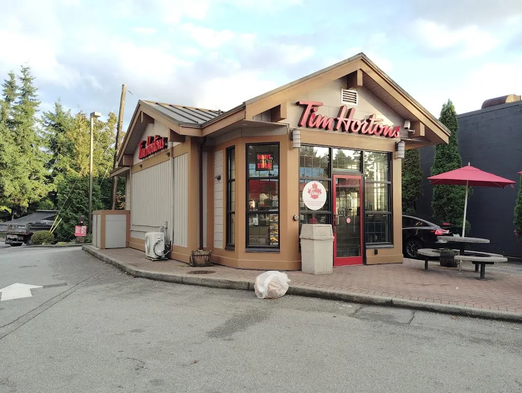 Tim Hortons storefront and interior at 194 Riverside Dr, North Vancouver, BC