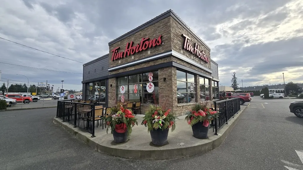 Tim Hortons storefront and interior at 494 Island Hwy East, Parksville, BC