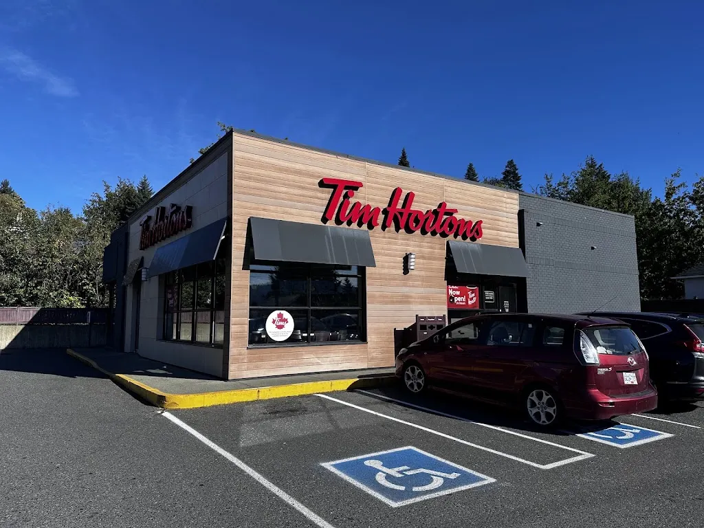 Tim Hortons storefront and interior at 4550 Johnston Rd, Port Alberni, BC