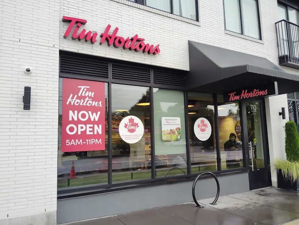 Tim Hortons storefront and interior at 8031 Williams Road, Richmond, BC
