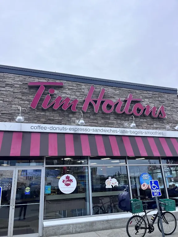 Tim Hortons storefront and interior at 9731 Bridgeport Rd, Richmond, BC