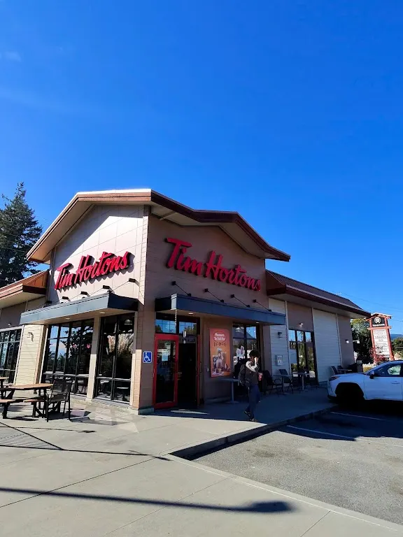 Tim Hortons storefront and interior at 5500 Sunshine Coast Hwy, Sechelt, BC