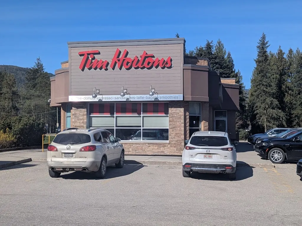 Tim Hortons storefront and interior at 814 Trans Canada Highway, Sicamous, BC