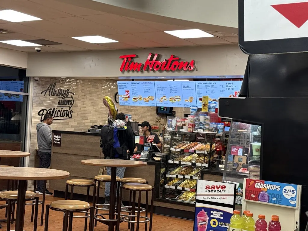 Tim Hortons storefront and interior at 6422 120th St, Surrey, BC