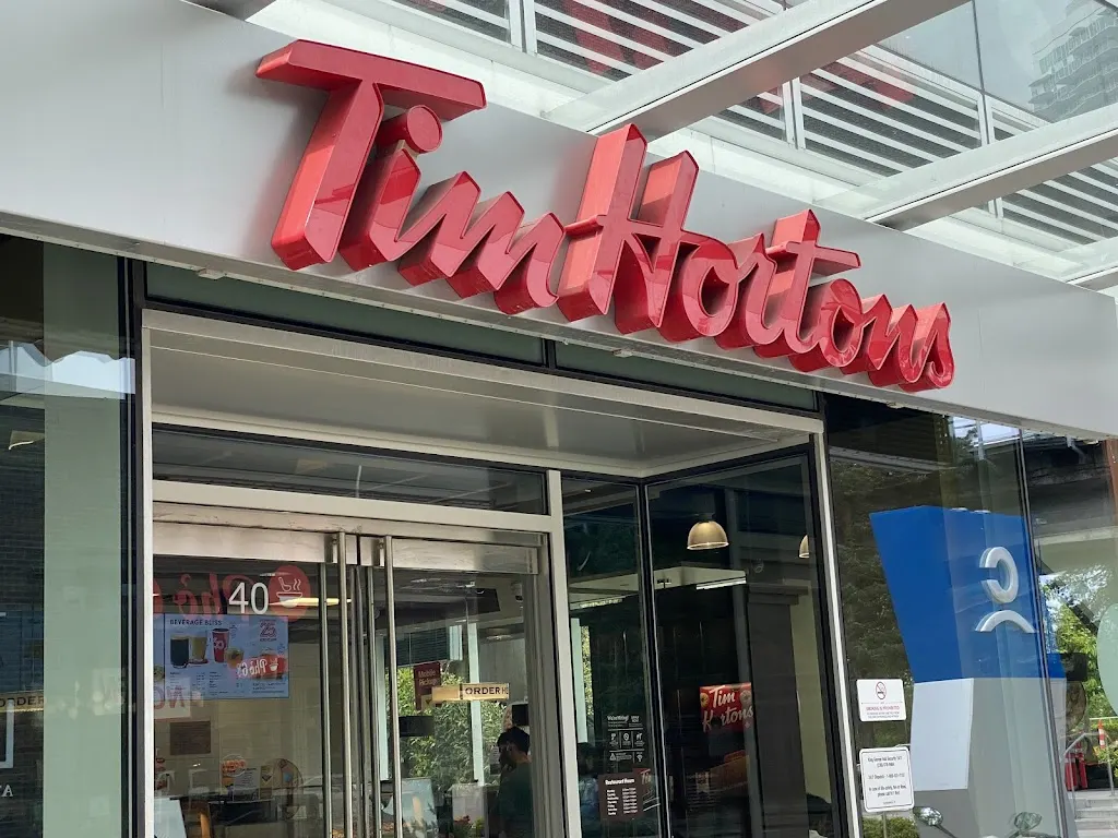 Tim Hortons storefront and interior at 9900 King George Blvd, Surrey, BC