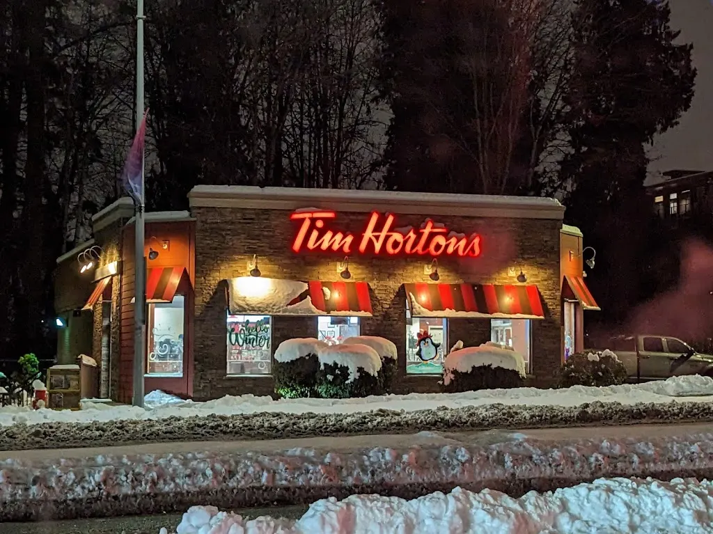 Tim Hortons storefront and interior at 10416 King George Highway, Surrey, BC
