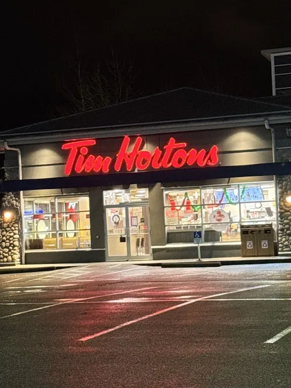 Tim Hortons storefront and interior at 15255 10 Hwy, Surrey, BC
