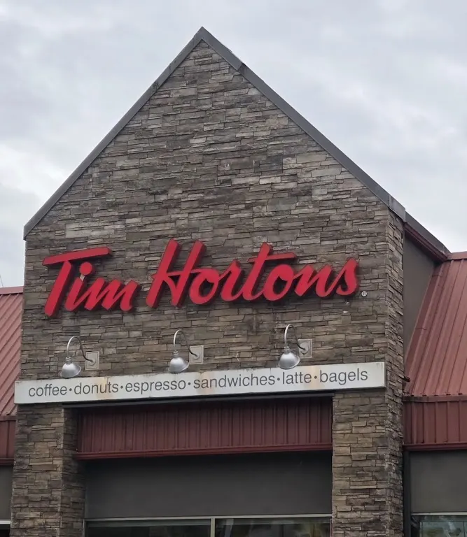 Tim Hortons storefront and interior at 15551 Fraser Hwy, Surrey, BC