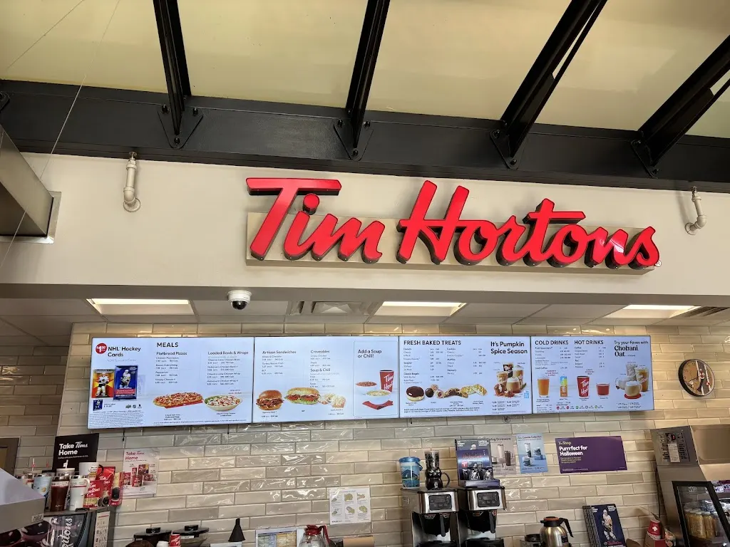 Tim Hortons storefront and interior at 865 West Broadway, Vancouver, BC