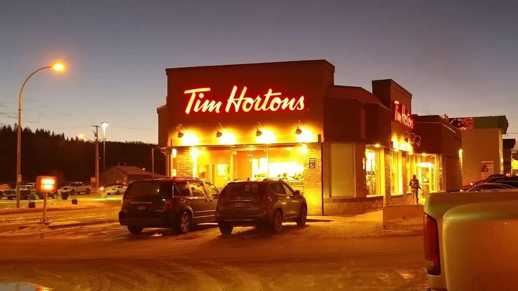 Tim Hortons storefront and interior at 180 First St East, Vanderhoof, BC