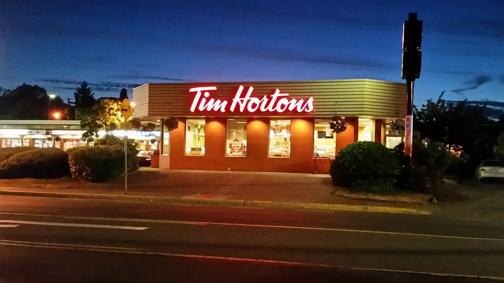 Tim Hortons storefront and interior at 880 Esquimalt Rd, Victoria, BC